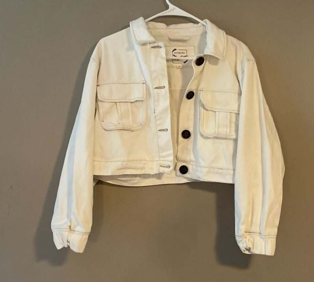 Stoosh Vintage Denim Cropped White Denim Jacket Size M